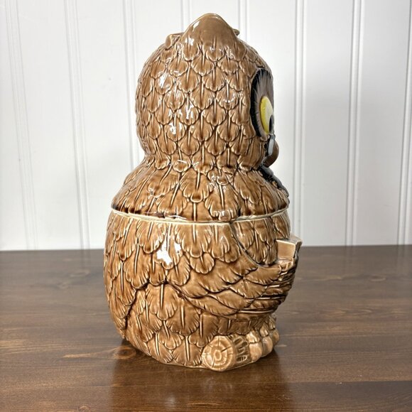 Vintage Owl Cookie Jar Retro Pottery Kitchen Canister Wise Owl Teacher - Picture 5 of 16